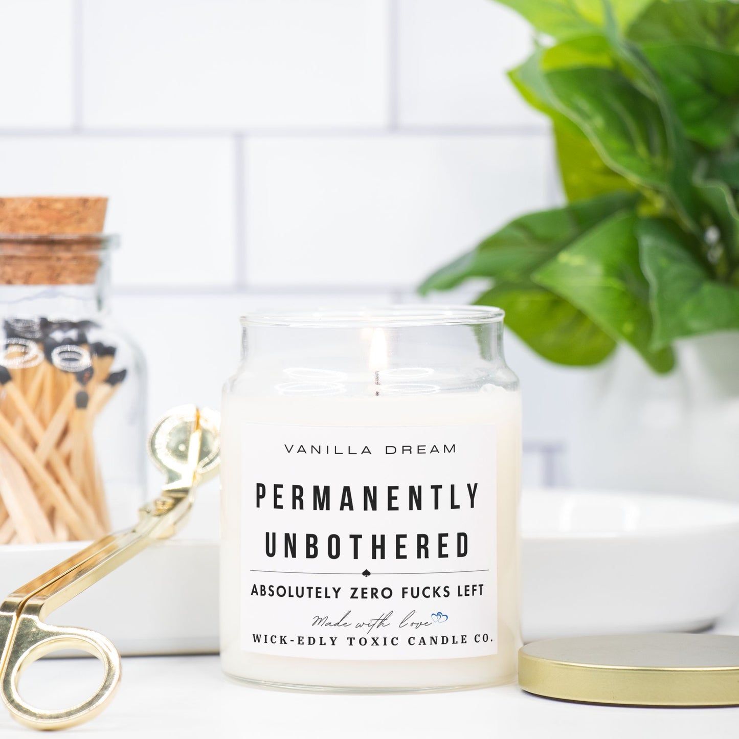 PERMANENTLY UNBOTHERED CANDLE -TRIPLE SCENTED SOY WAX- 9oz