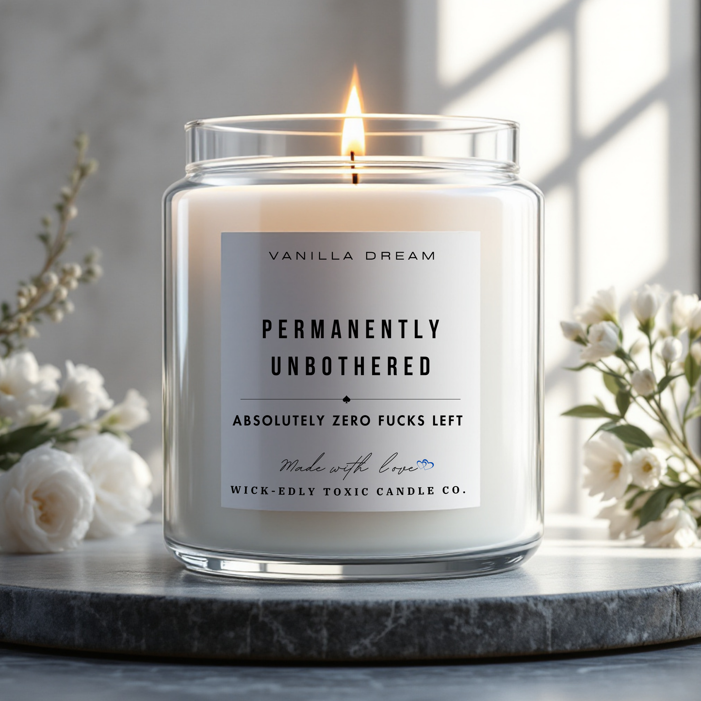 PERMANENTLY UNBOTHERED CANDLE -TRIPLE SCENTED SOY WAX- 9oz